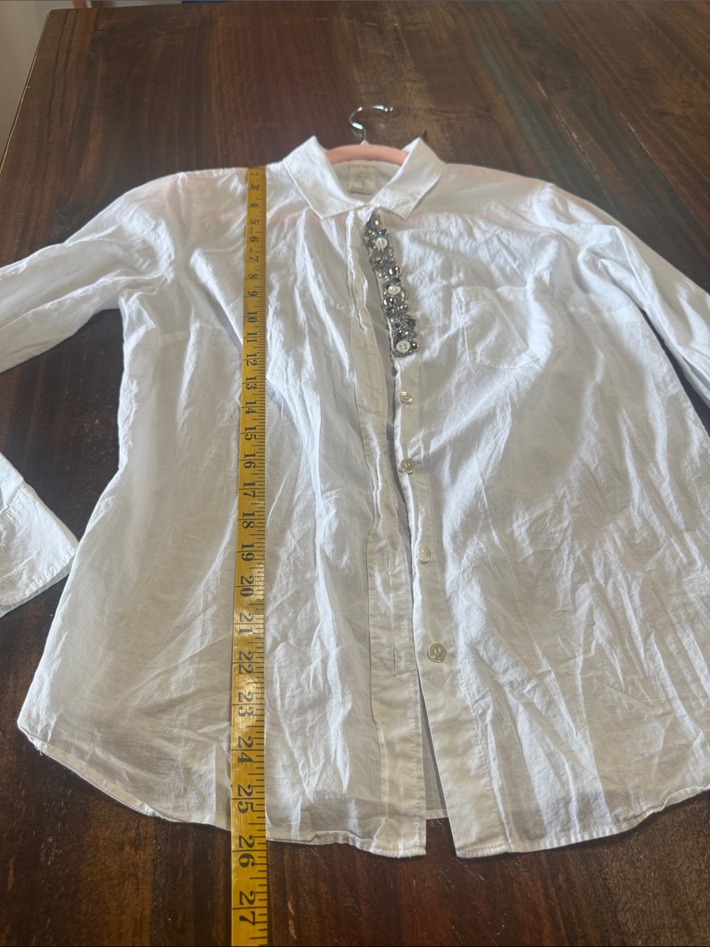 White Men's Long-Sleeve Button-Up Shirt with Beaded Placket - Picture 7 of 9